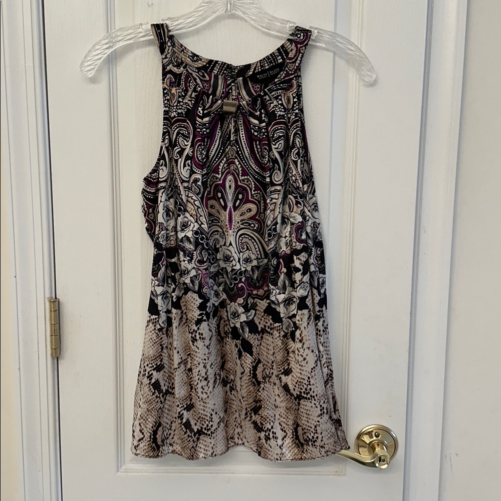White House Black Market Multicolor Print Stretch Silk Halter Top